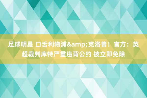 足球明星 口舌利物浦&克洛普！官方：英超裁判库特严重违背公约 被立即免除