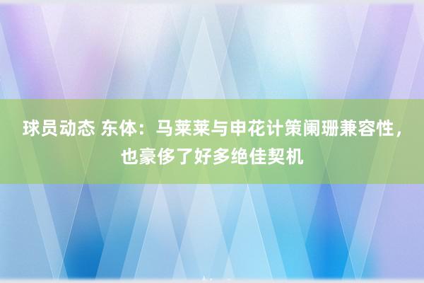 球员动态 东体：马莱莱与申花计策阑珊兼容性，也豪侈了好多绝佳契机