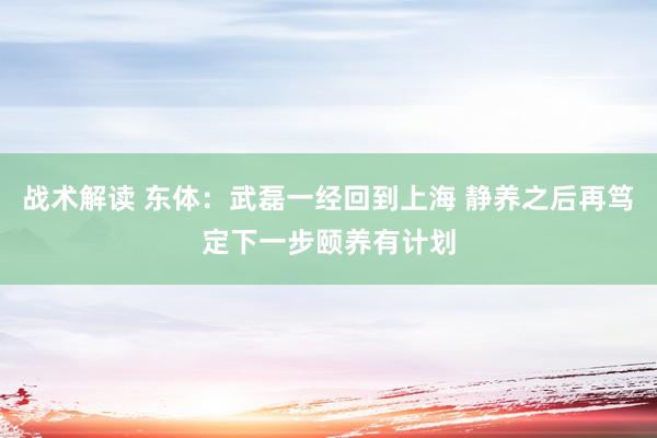 战术解读 东体：武磊一经回到上海 静养之后再笃定下一步颐养有计划