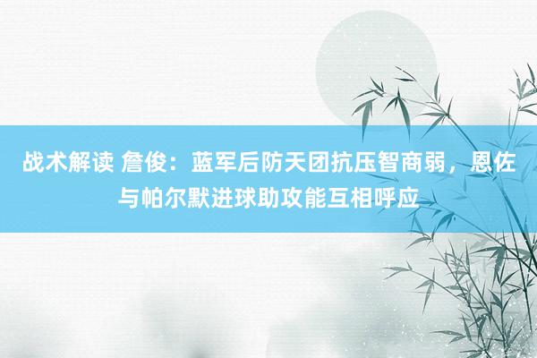 战术解读 詹俊：蓝军后防天团抗压智商弱，恩佐与帕尔默进球助攻能互相呼应